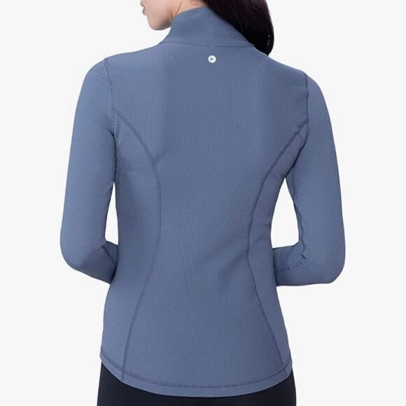 90 Degree By Reflex Womens Blue High Neck Ribbed Performance Jacket - Picture 5 of 16